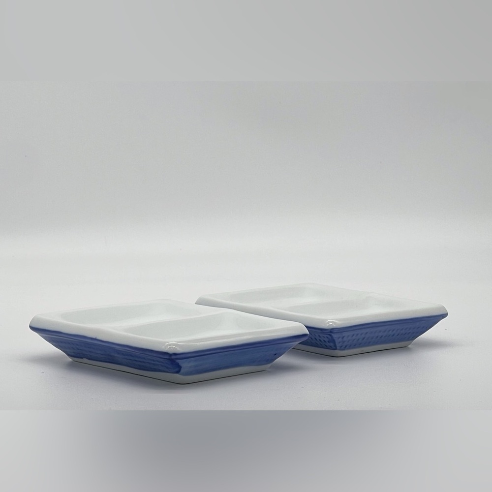 Pier 1 Porcelain Rectangle Sauce Dipping Wasabi/Soy dish set of 2